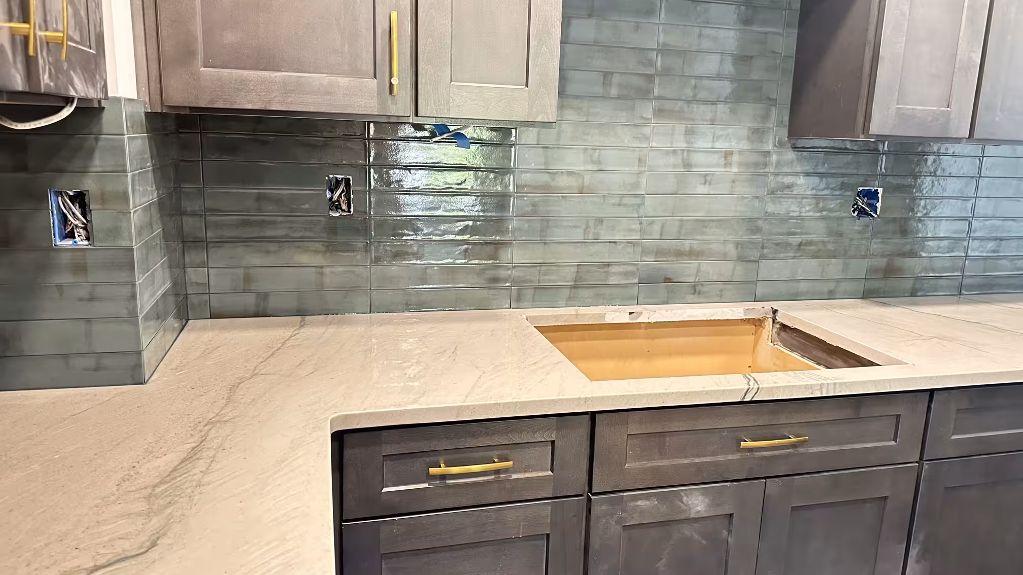 White subway tile kitchen backsplash installation in Aurora CO